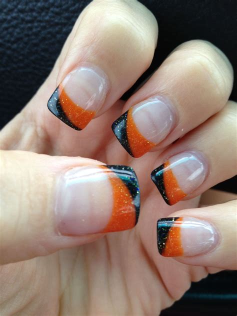 orange and black acrylic nails|orange and black nail design.